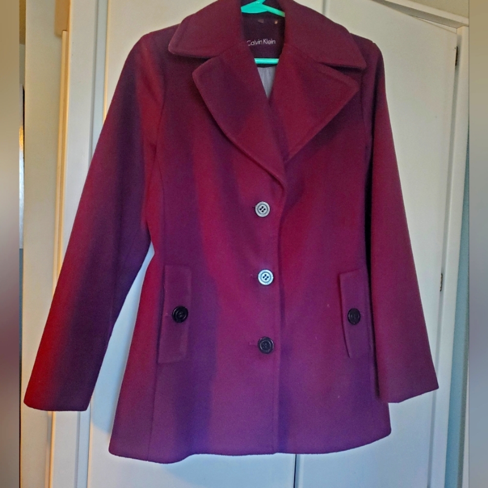 Calvin Klein Wool Blend Jacket Size 6 In Burgundy